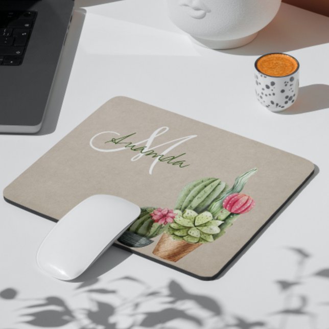 Cactus Cacti Succulent Southwest Desert Monogram Mouse Pad (Creator Uploaded)
