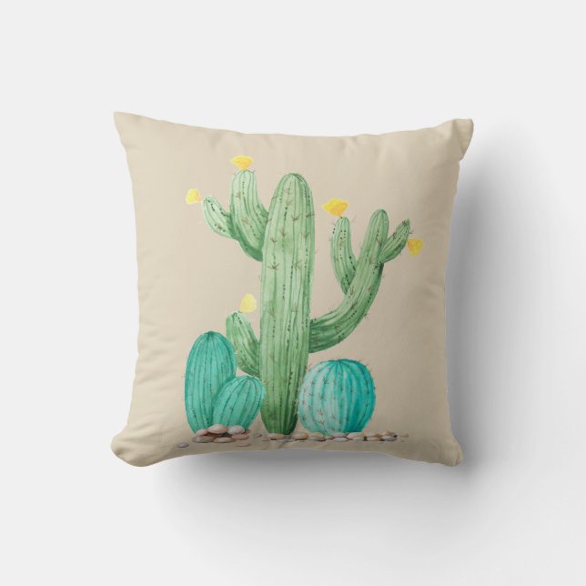 Cactus Cacti Succulent Southwest Desert Watercolor Throw Pillow (Front)