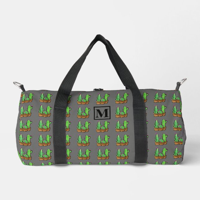 Cactus cacti succulents pattern gray monogram Sli Duffle Bag (Front)