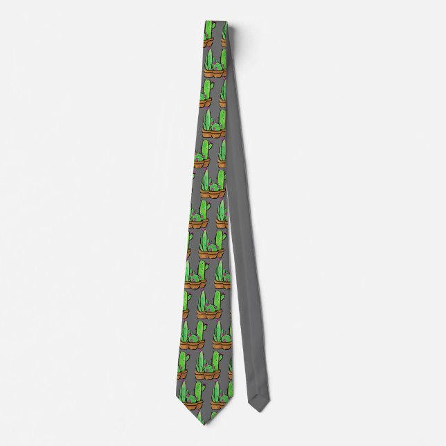  Cactus cacti succulents pattern gray Neck Tie (Front)