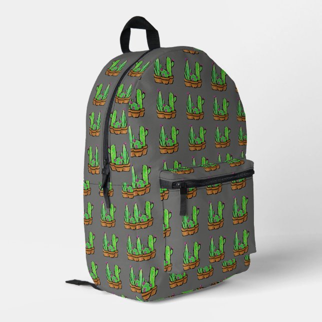  Cactus cacti succulents pattern gray Printed Backpack (Back Corner Left)