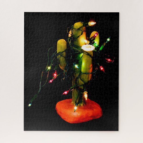 Cactus Candle In Christmas Lights Photograph