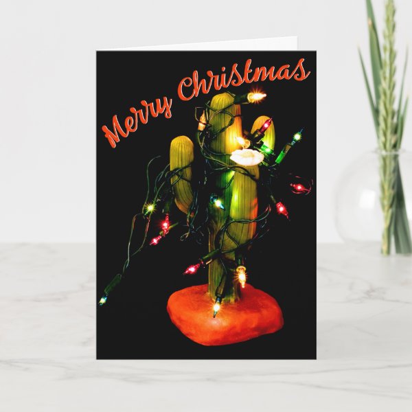 Cactus Candle Wrapped in Christmas Lights