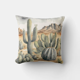 Cactus Cascade Watercolor Desert Decor Throw Pillow