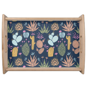 Cactus Charm: Colorful Vintage Floral Serving Tray