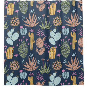 Cactus Charm: Colorful Vintage Floral Shower Curtain