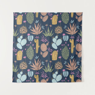 Cactus Charm: Colorful Vintage Floral Tapestry