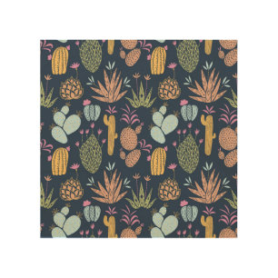 Cactus Charm: Colorful Vintage Floral Wood Wall Art