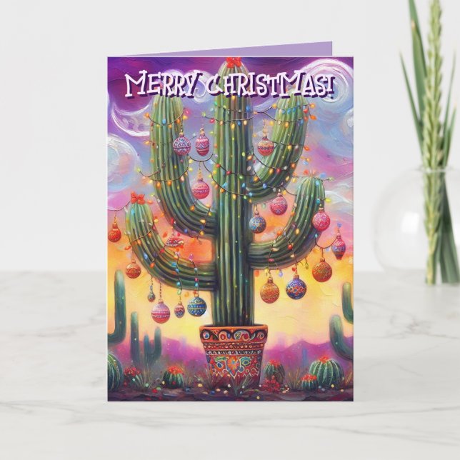 Cactus Cheer – Saguaro in Southwest Holiday Glow (Front)