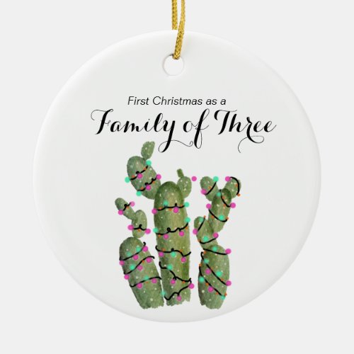 Cactus Christmas as a Family of Three Ceramic Ornament