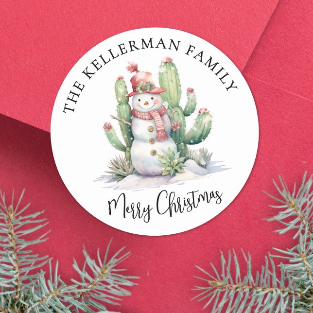 Cactus Christmas Classic Round Sticker (Cactus Santa Merry Christmas Classic Round Sticker)