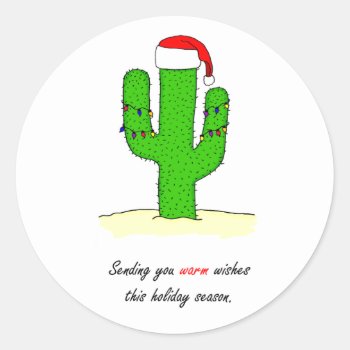 Cactus Christmas Classic Round Sticker by robyriker at Zazzle