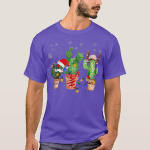 Cactus Christmas Light Cute Cactus Santa Hat Plant T-Shirt