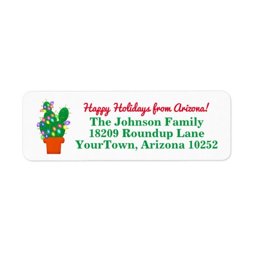Cactus Christmas Lights Arizona Return Address Label