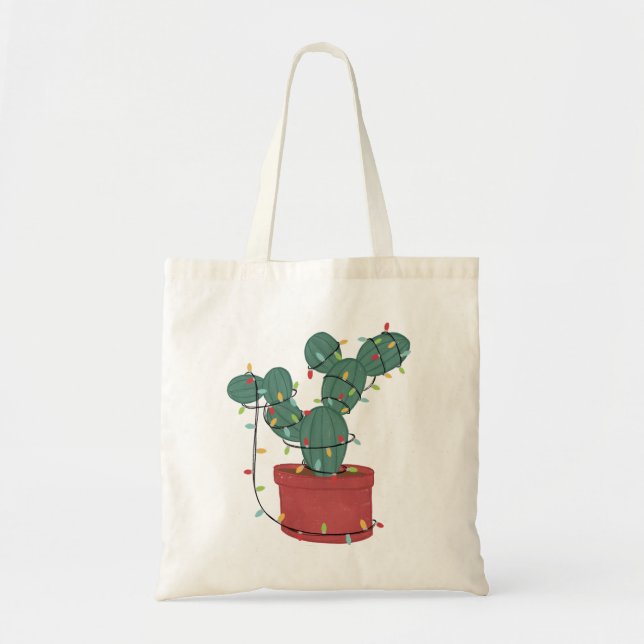 Cactus Christmas Lights Lover Funny Xmas Tote Bag (Front)