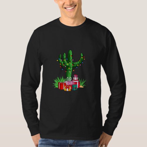 Cactus Christmas Lights Tree Succulent Lover Plant T_Shirt