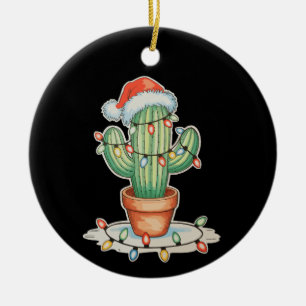 Cactus Christmas Lights Xmas Funny Holiday Family Ceramic Ornament
