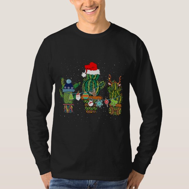Cactus Christmas Reindeer Santa Hat Pajamas Xmas  T-Shirt (Front)