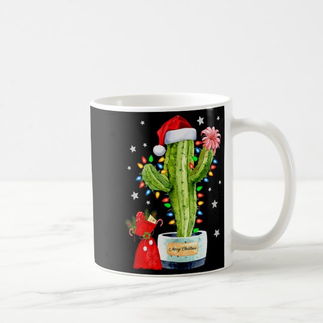 Cactus Christmas Sweater Lights Santa Xmas Plant L Coffee Mug (Right)