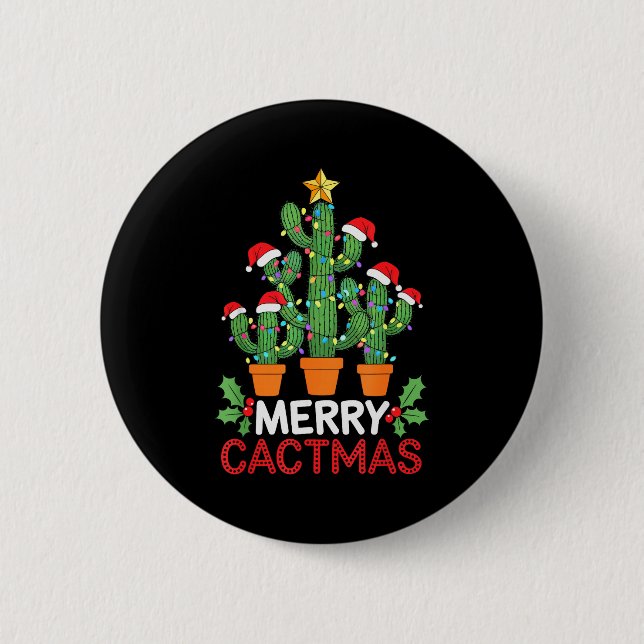 Cactus Christmas Tree Funny Merry Cactmas Cactus M Button (Front)
