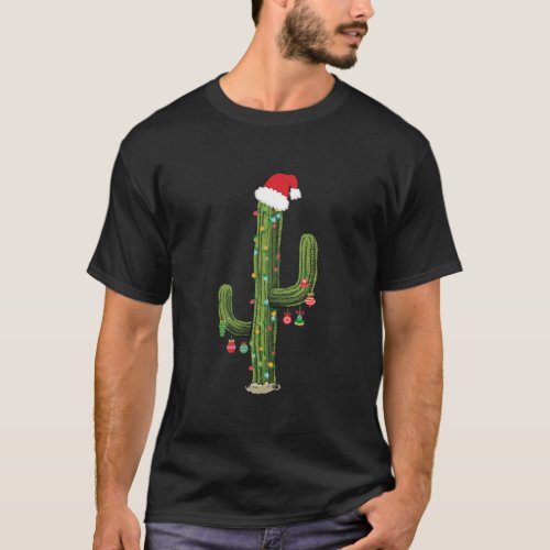 Cactus Christmas Tree Lights Wearing Santa Hat  Es T_Shirt