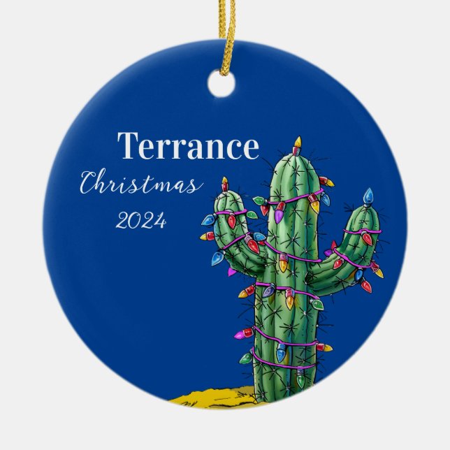 Cactus Christmas Tree Personalized Ornament (Front)