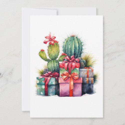 Cactus Christmas Tree Watercolor Holiday Card