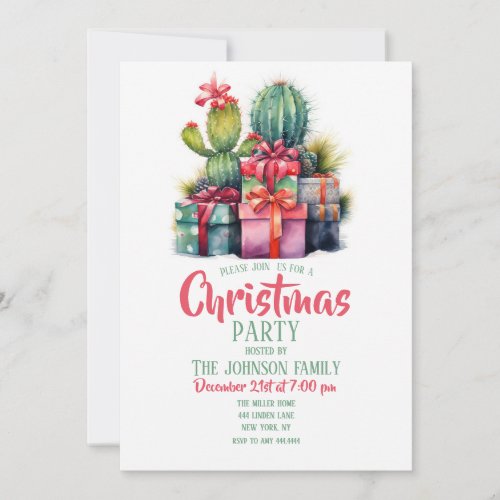 Cactus Christmas Tree Watercolor Invitation