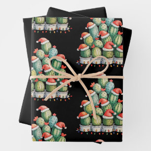 Cactus Christmas Tree Xmas Lights Succulent Santa Wrapping Paper Sheets