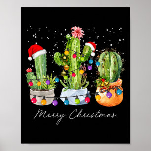 Cactus Christmas Xmas Trees Lights Santa Hat Cactu Poster