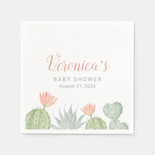 Cactus Cocktail Napkin | Cactus Baby Shower (Front)