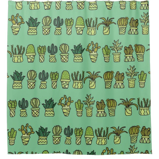 Cactus Collection: Hand-Drawn Doodle Set. Shower Curtain (Front)