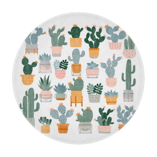 Cactus Collection in Pots Design Cutting Board (Front)