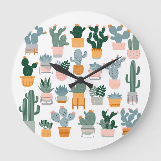 Cactus Collection in Pots Design Large Clock (Front)