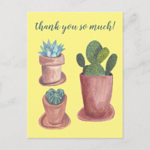 Cactus Collection Pot Plants Watercolor THANK YOU Postcard