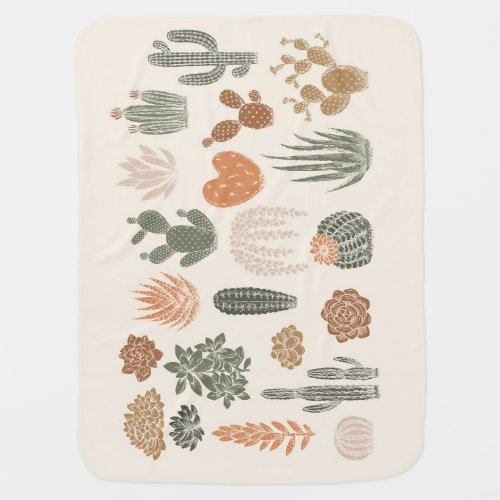 Cactus collection vintage silhouettes succulent  baby blanket