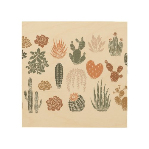 Cactus collection vintage silhouettes succulent  wood wall art