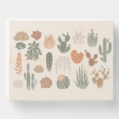 Cactus collection vintage silhouettes succulent  wooden box sign