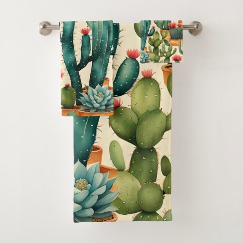 Cactus Colorful Watercolor art  Bath Towel Set