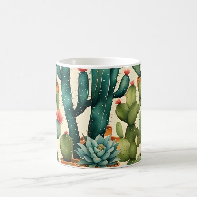 Cactus Colorful Watercolor art  Coffee Mug (Center)