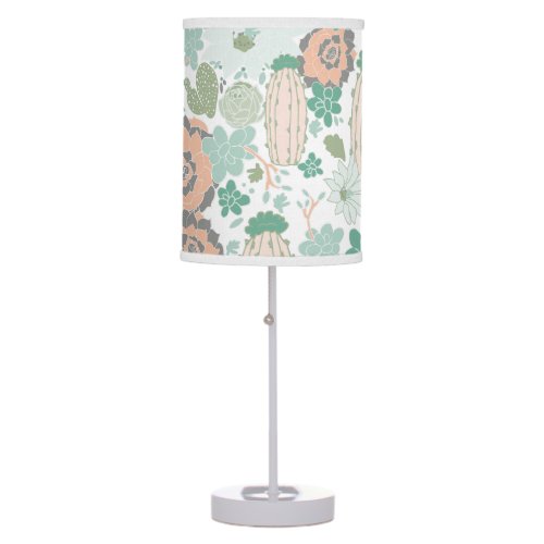 Cactus Coral Mint Green White Pattern Table Lamp