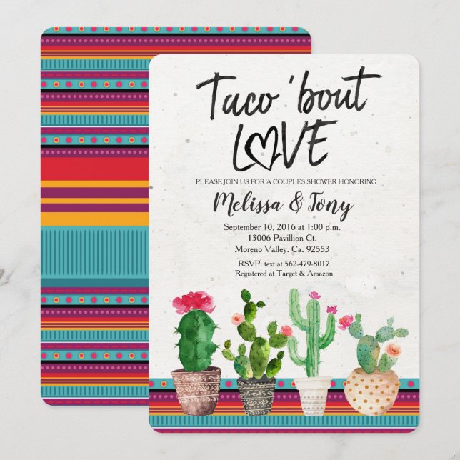 Cactus Couples Shower Invitation Taco Bout Love (Front/Back)