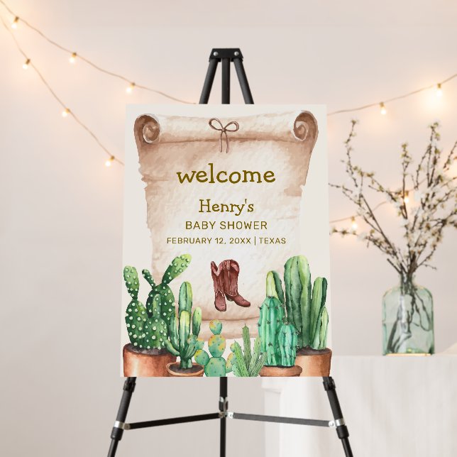 Cactus Cowboy Boots Baby Shower Welcome Sign (In Situ (Stand))