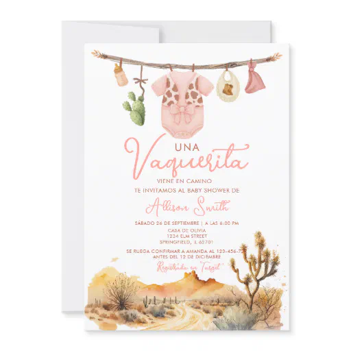 Cactus Cowgirl Es Nina Spanish Baby Shower Invitation