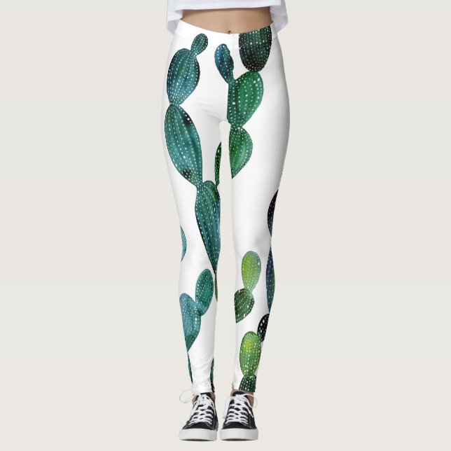 Cactus Craze: Tropical Watercolor Trend Leggings (Front)