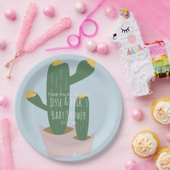 Cactus Cupcakes  Baby Shower Thank You  Blue Paper Plates (Party)