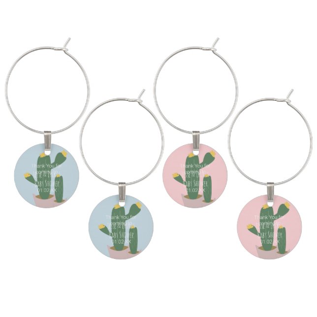 Cactus Cupcakes  Baby Shower Thank You Blue Pink   Wine Charm (Staggered)