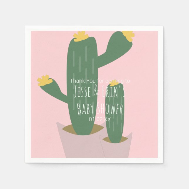 Cactus Cupcakes  Baby Shower Thank You  Pink Napkins (Front)