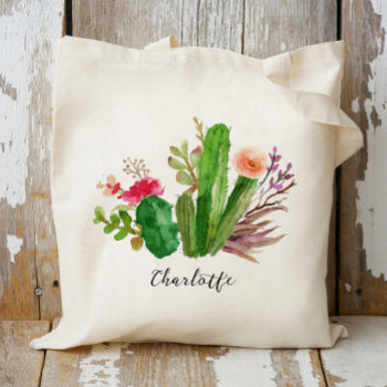Cactus Custom Name Personalized Tote Bag by Precious_Presents at Zazzle