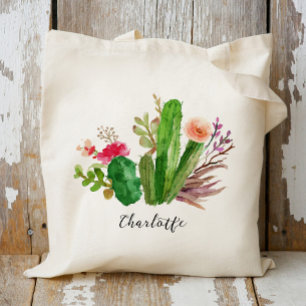 Cactus,Custom Name,Personalized Tote Bag